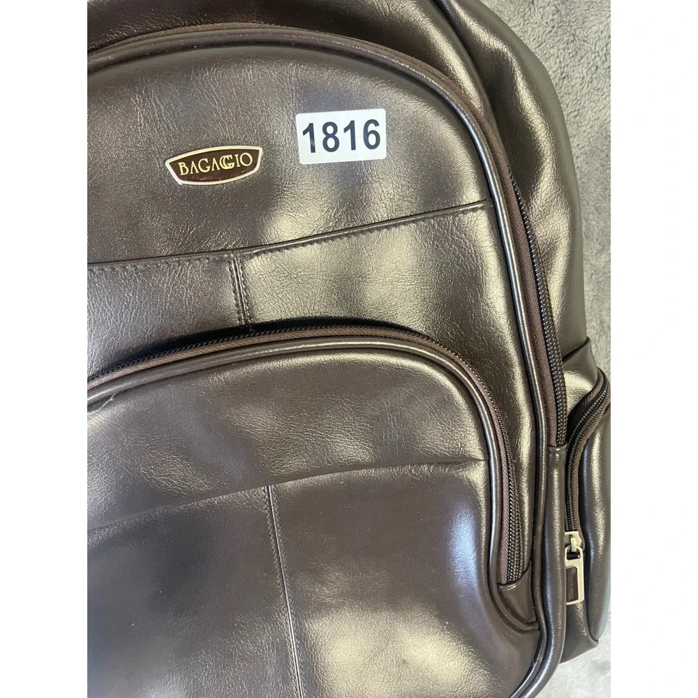 Bagagio Brown Faux Leather Multi Pocket Padded Laptop Travel Backpack Bag
